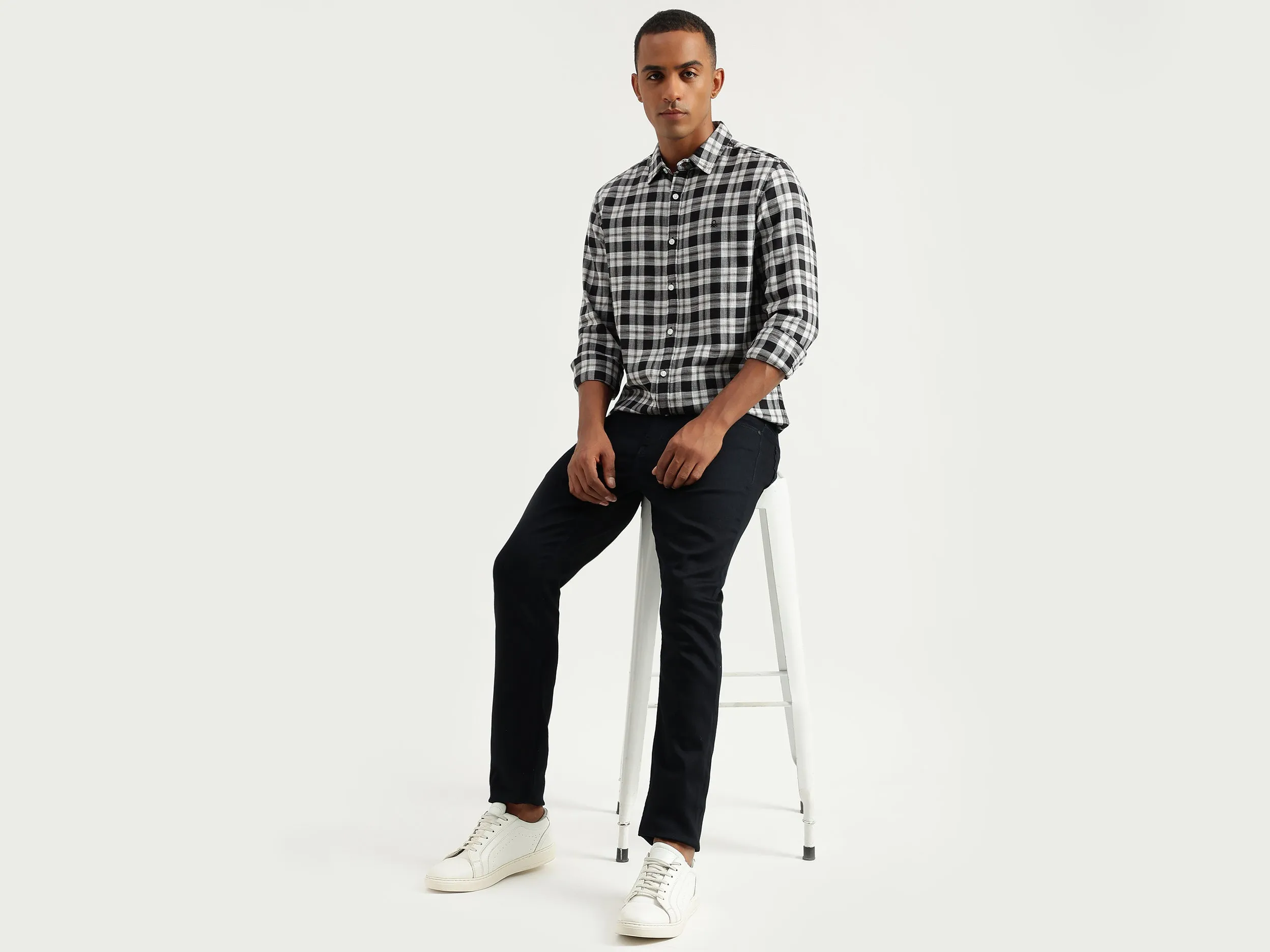 Men's Slim Fit Spread Collar Checked Shirts