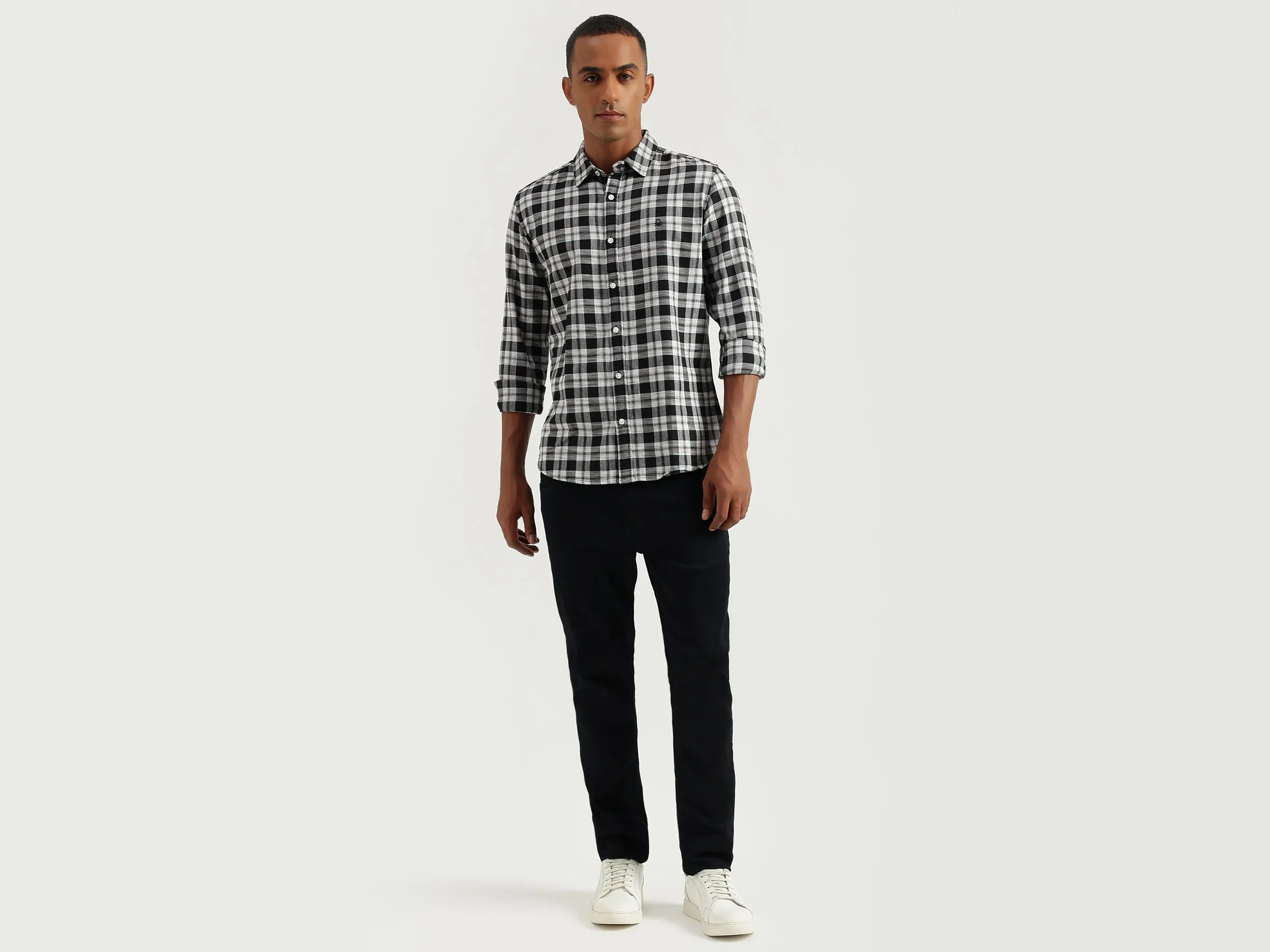 Men's Slim Fit Spread Collar Checked Shirts