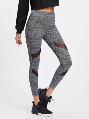 Mesh Insert Marled Knit Leggings