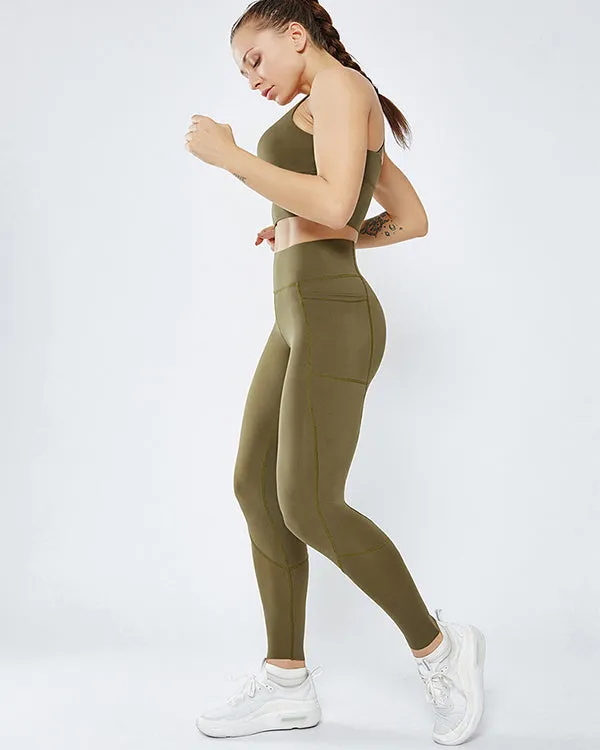 Mesh Side Pockets High Waisted Leggings