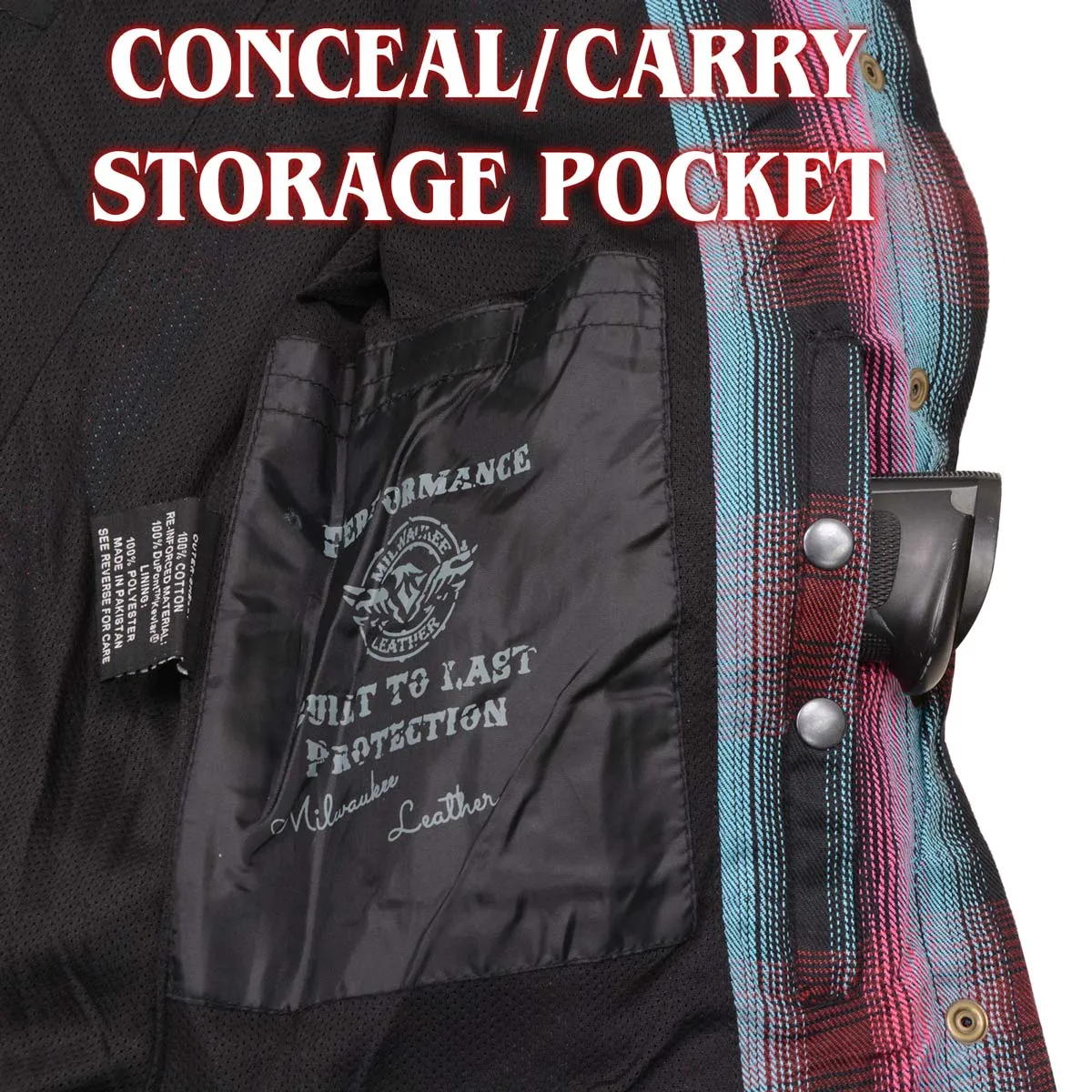 MPL2603 Women’s Plaid Flannel Biker Shirt with CE Approved Armor - Reinforced w/ Aramid Fiber