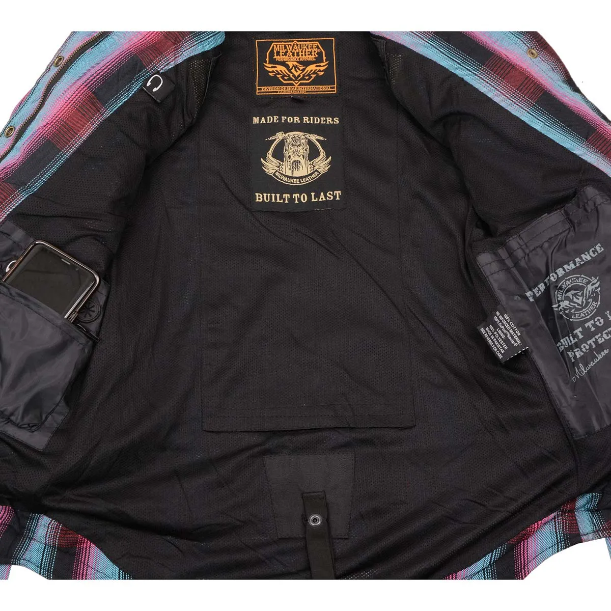 MPL2603 Women’s Plaid Flannel Biker Shirt with CE Approved Armor - Reinforced w/ Aramid Fiber