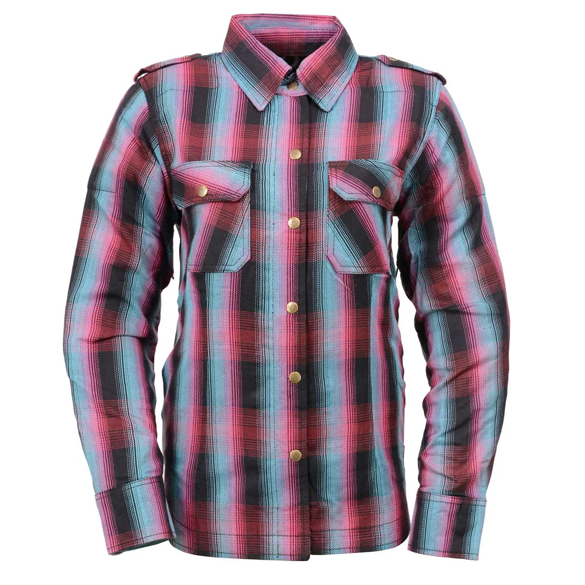 MPL2603 Women’s Plaid Flannel Biker Shirt with CE Approved Armor - Reinforced w/ Aramid Fiber