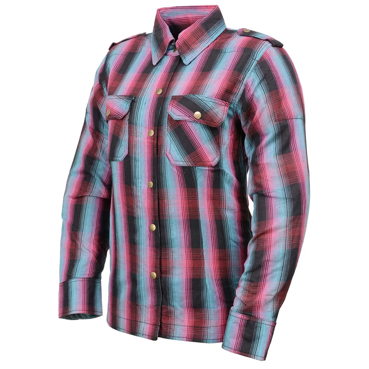 MPL2603 Women’s Plaid Flannel Biker Shirt with CE Approved Armor - Reinforced w/ Aramid Fiber