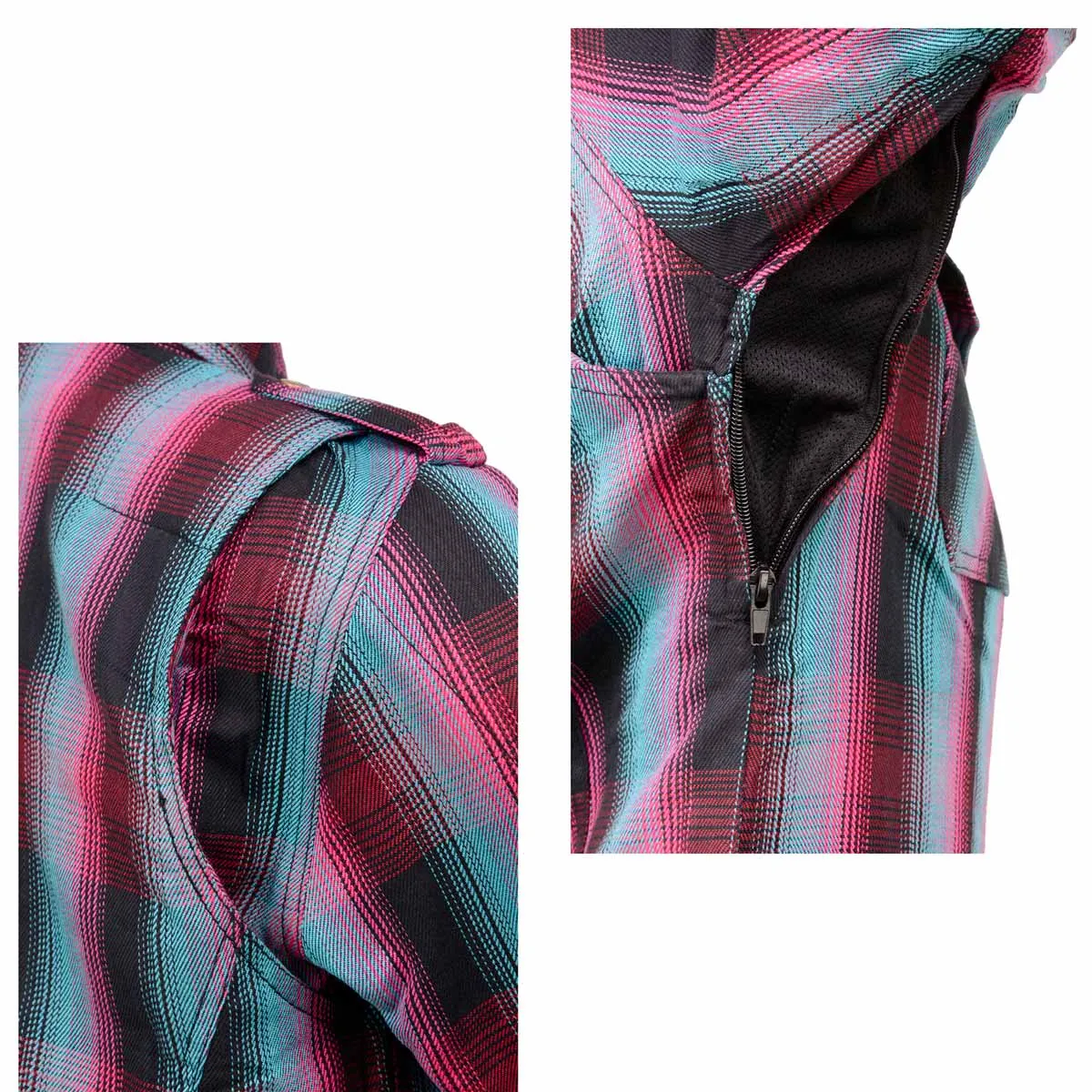 MPL2603 Women’s Plaid Flannel Biker Shirt with CE Approved Armor - Reinforced w/ Aramid Fiber