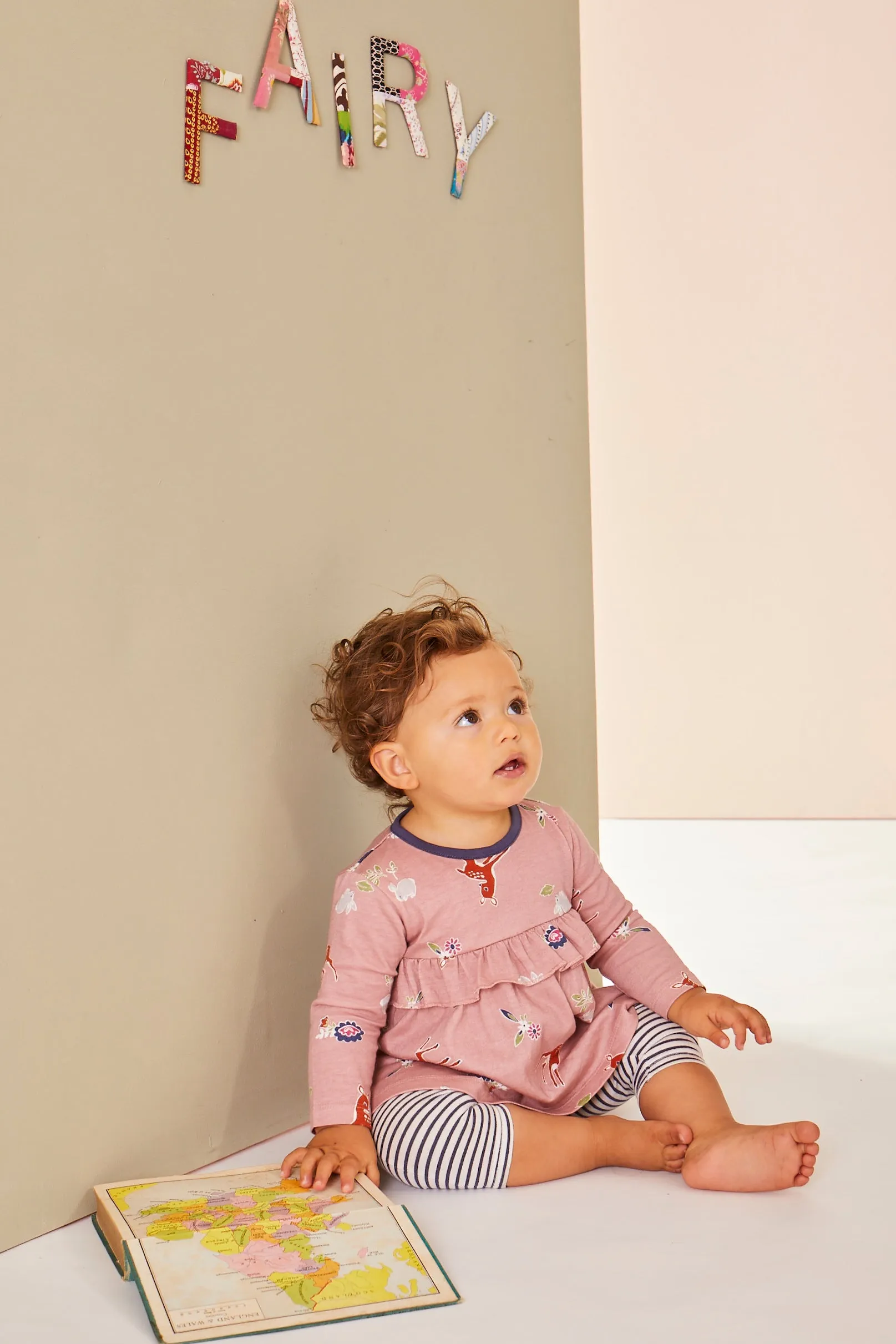 Multicoloured Deer Print Dress And Legging Set