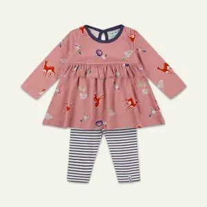 Multicoloured Deer Print Dress And Legging Set