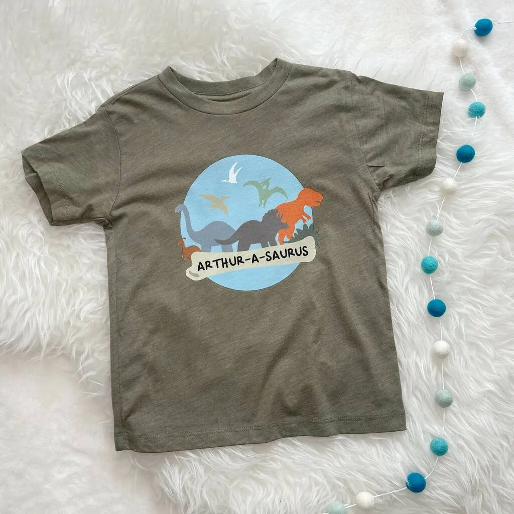 Multicoloured Personalised Dinosaur Kids T Shirt