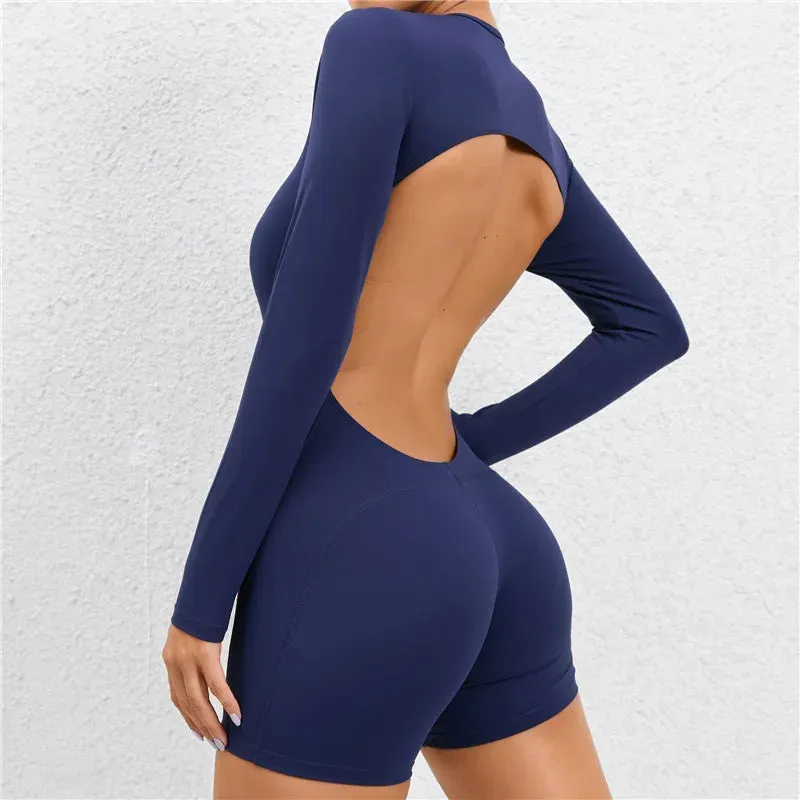 MyZyQg Women Sexy Backless Tight One-piece Dress Playsuits Without Pads High Elastic Sports Beauty Back Yoga Fitness Jumpsuit