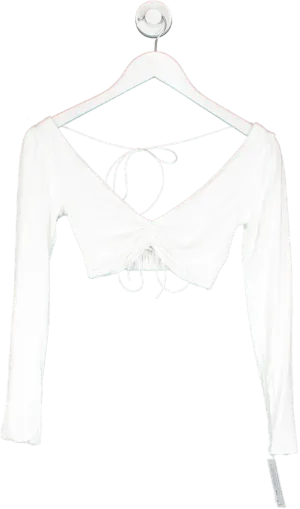 Natalie Rolt White Ruched Front Long Sleeve Crop Top UK 6