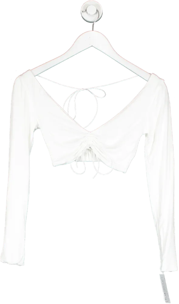 Natalie Rolt White Ruched Front Long Sleeve Crop Top UK 6