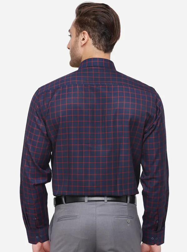 Navy Blue Checked Regular Fit Formal Shirt | Greenfibre