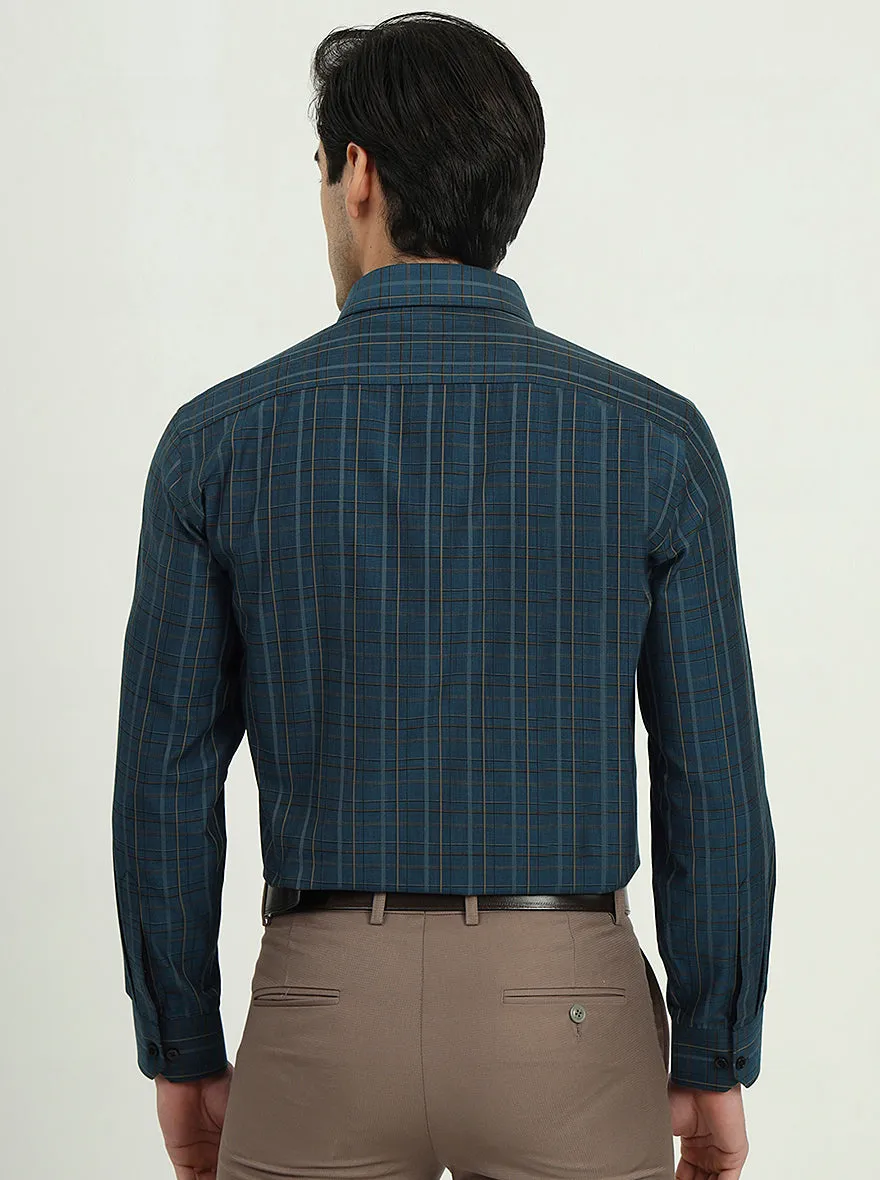 Navy Blue Checked Regular Fit Formal Shirt | Greenfibre