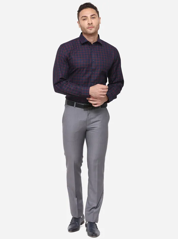 Navy Blue Checked Regular Fit Formal Shirt | Greenfibre