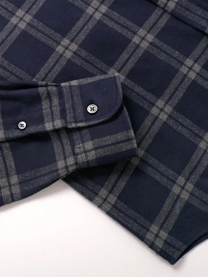 Navy Windowpane Flannel Shirt