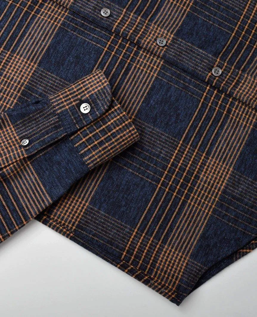 Navy/Camel Glencheck Flannel Shirt