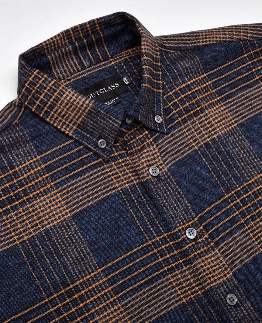 Navy/Camel Glencheck Flannel Shirt