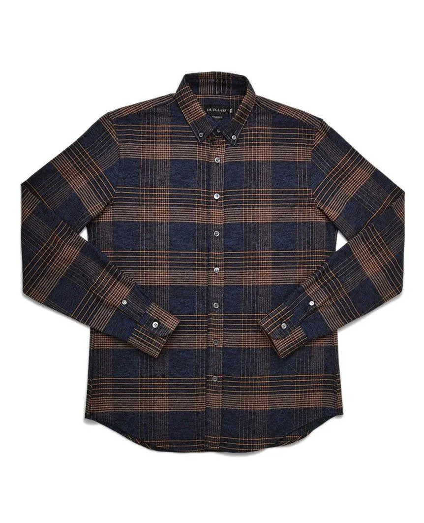 Navy/Camel Glencheck Flannel Shirt