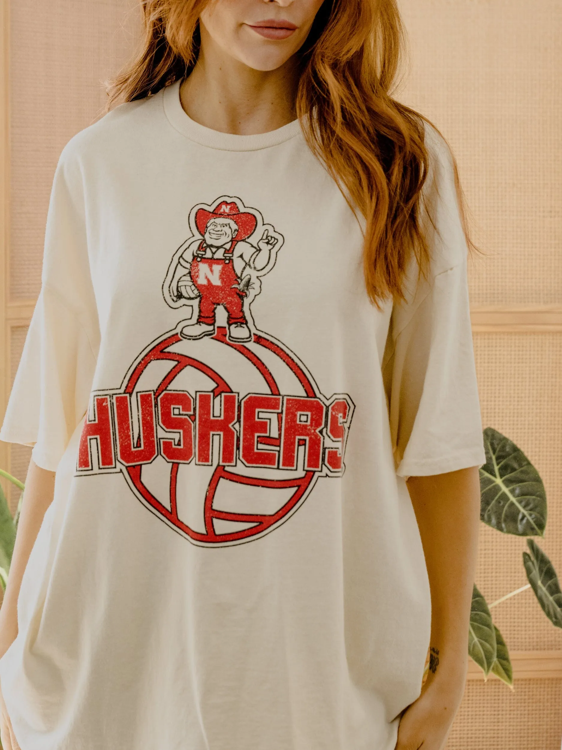 Nebraska Huskers Volleyball Mascot Off White Thrifted Tee