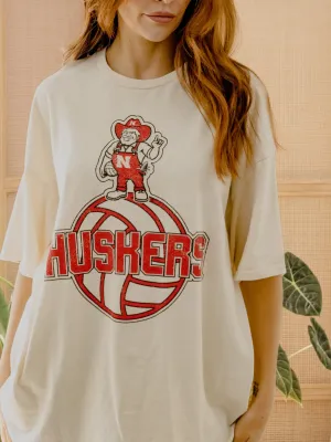Nebraska Huskers Volleyball Mascot Off White Thrifted Tee