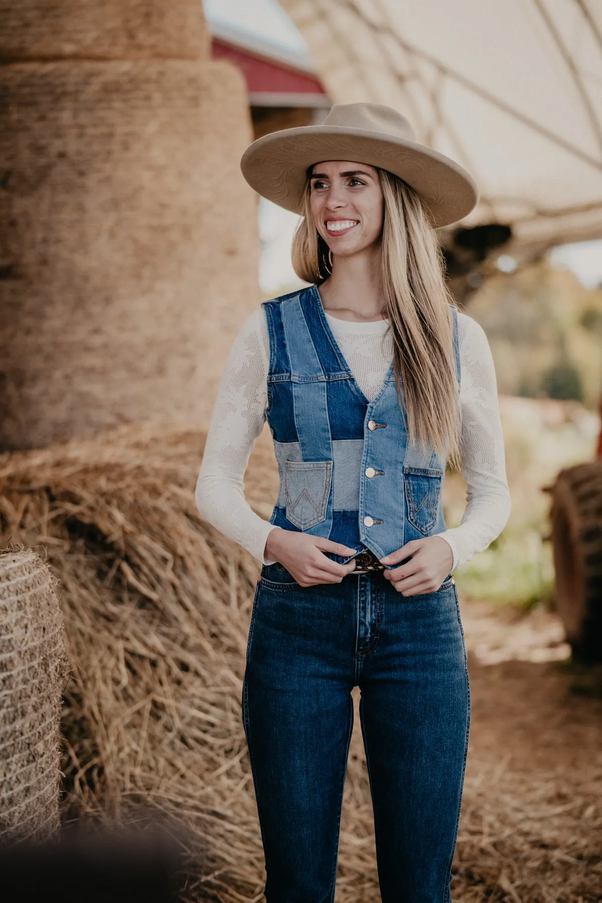 'Neon Diamonds' Wrangler x Lainey Patchwork Denim Vest (S-XL)