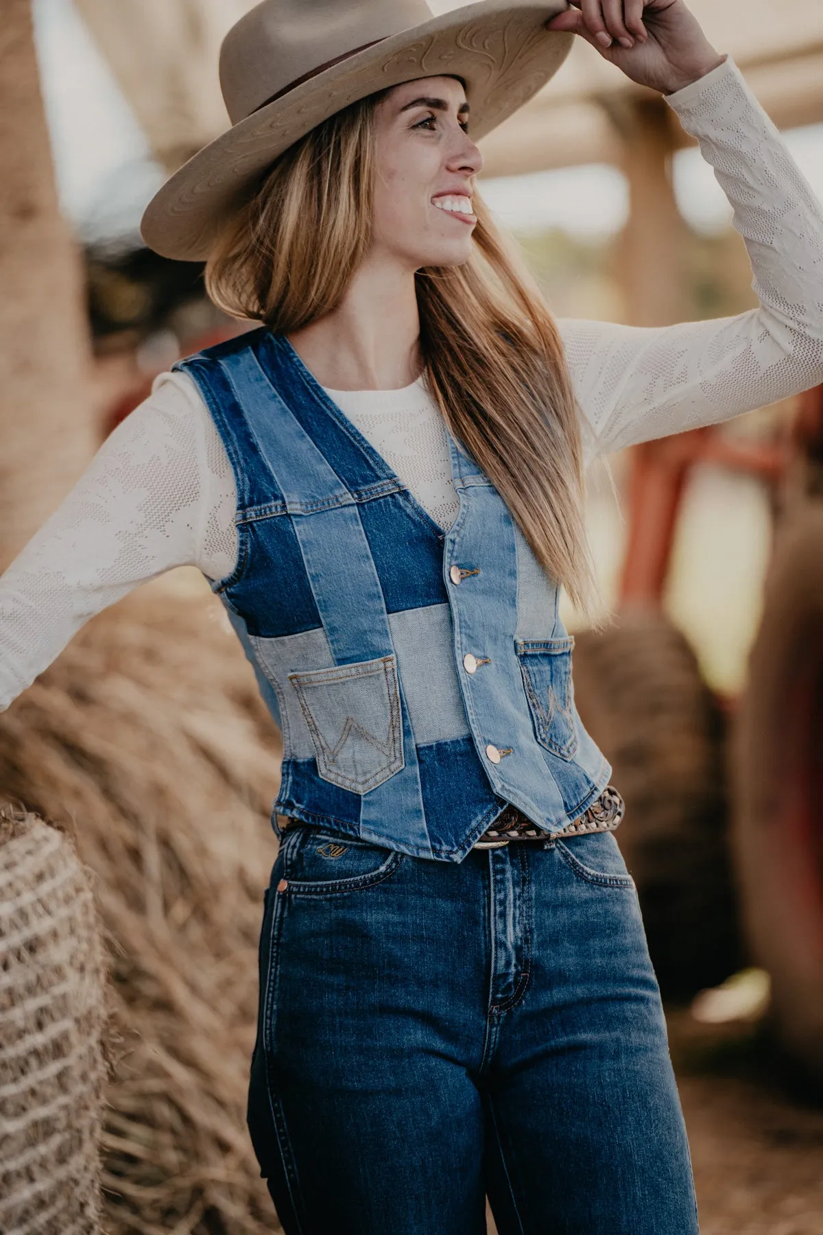 'Neon Diamonds' Wrangler x Lainey Patchwork Denim Vest (S-XL)