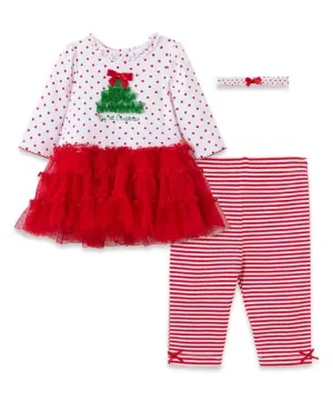 New Little Me Baby Girls Pretty Tree Dress/Legging Set with Headband, My First Christmas, Sz 3-6 Months!