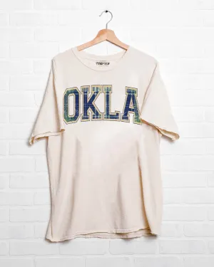 OKLA Plaid Arch (Gold Outline) Off White Thrifted Tee (FINAL SALE)