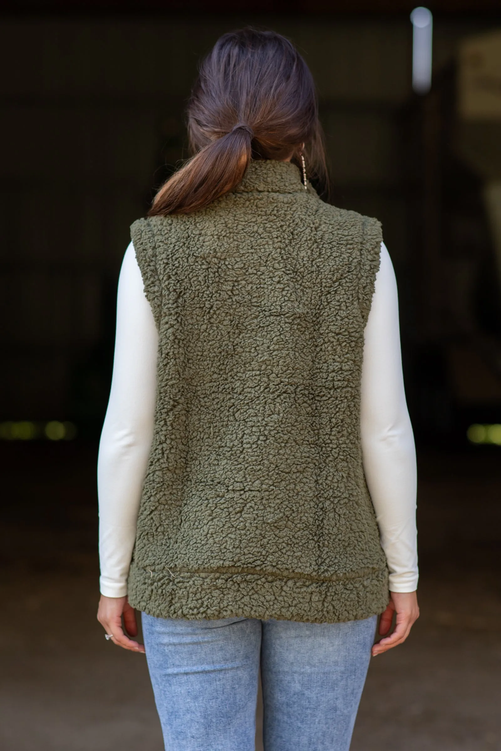 Olive Sherpa Vest With Pockets