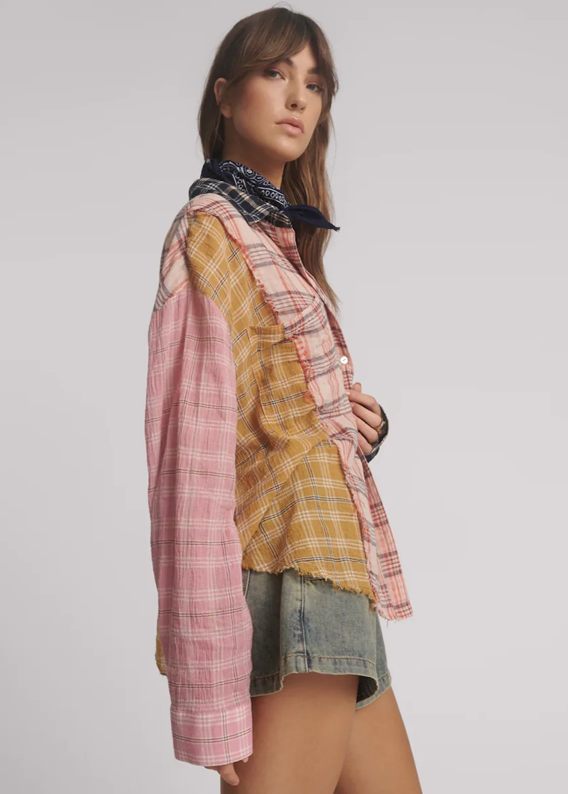 ONE TEASPOON Panelled Flannel Oversized Shirt - Multi