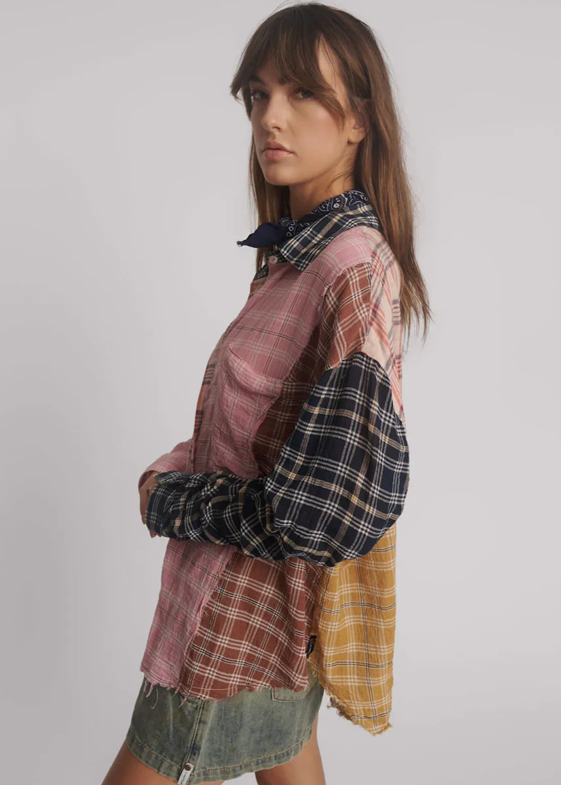 ONE TEASPOON Panelled Flannel Oversized Shirt - Multi