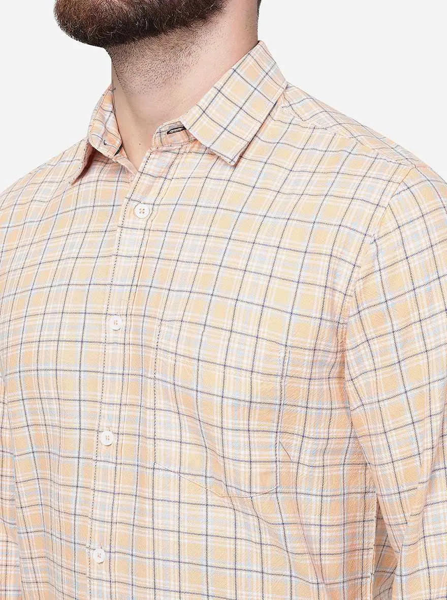 Orange Checked Slim Fit Casual Shirt | Greenfibre