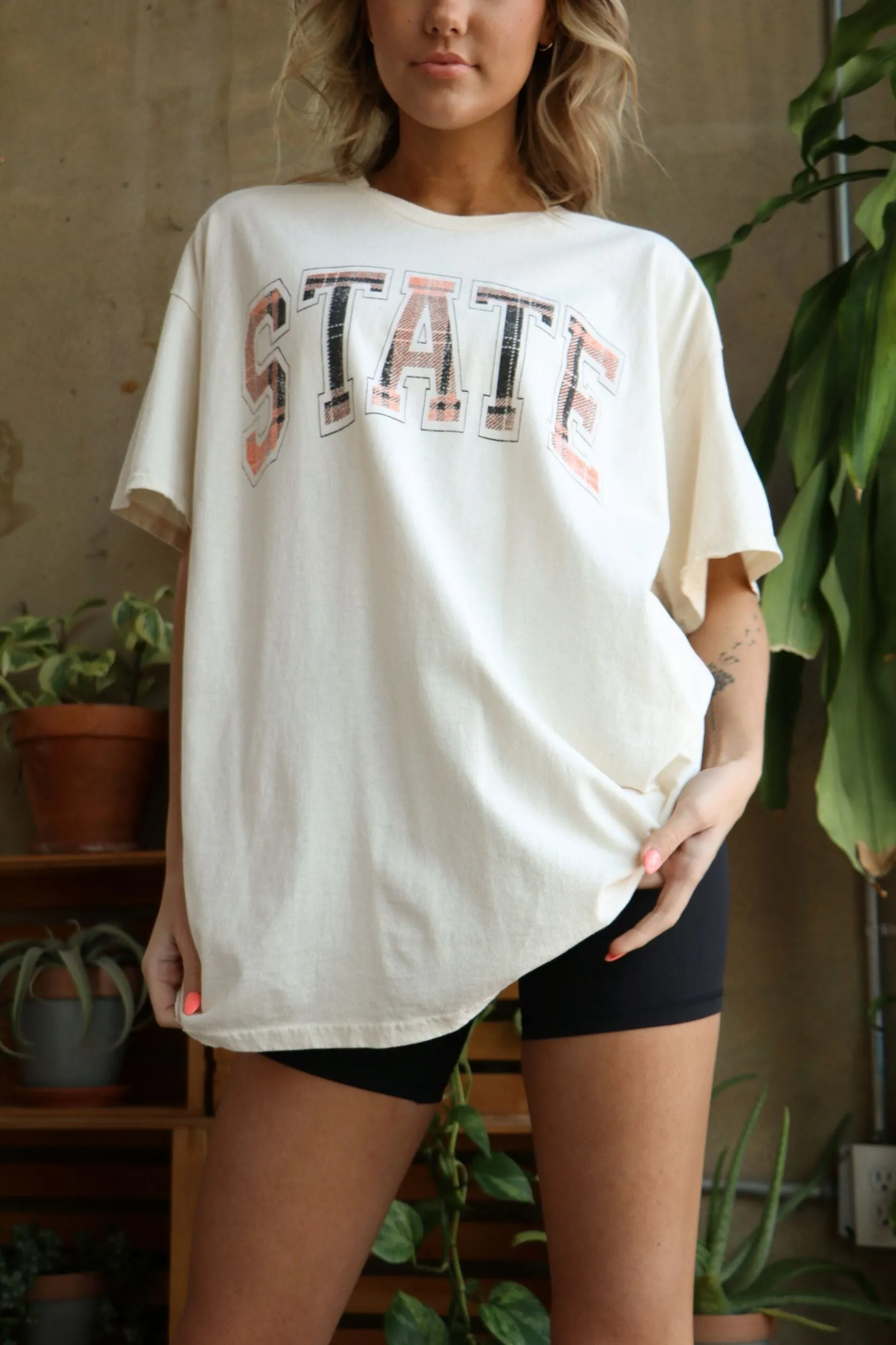OSU Cowboys Tartan Off White Thrifted Tee