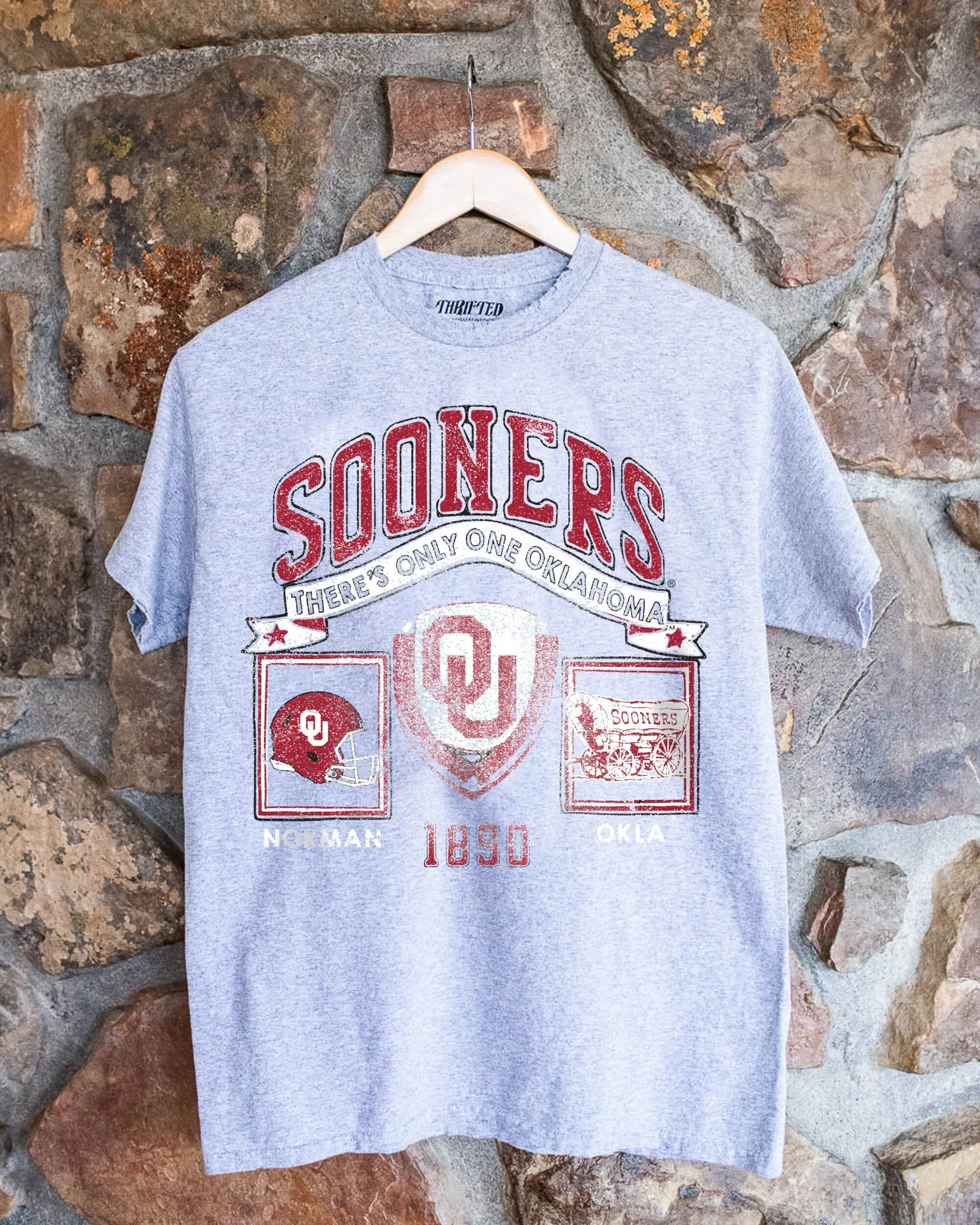 OU Sooners Prep Patch Gray Thrifted Tee