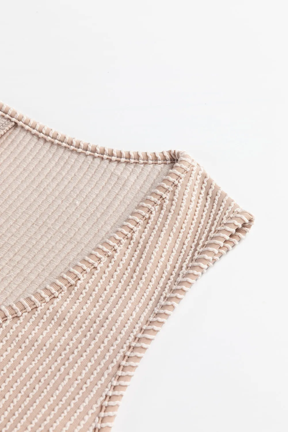 Parchment Corded Knit Side Pockets Buttoned Sleeveless Romper