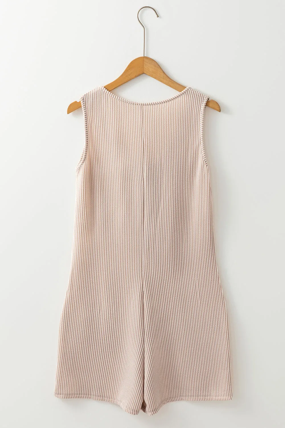 Parchment Corded Knit Side Pockets Buttoned Sleeveless Romper