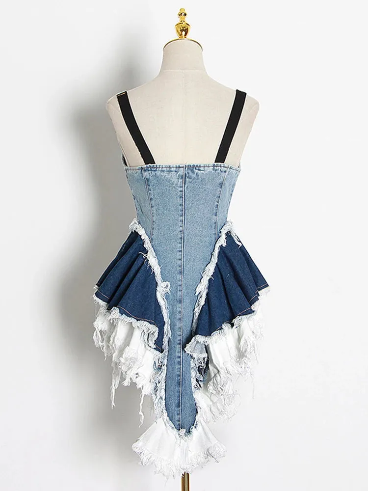 Patchwork Denim Sexy Vests For Sleeveless