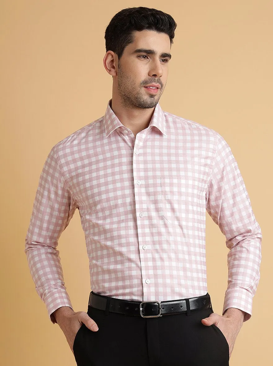 Pink Checked Regular Fit Formal Shirt | JadeBlue
