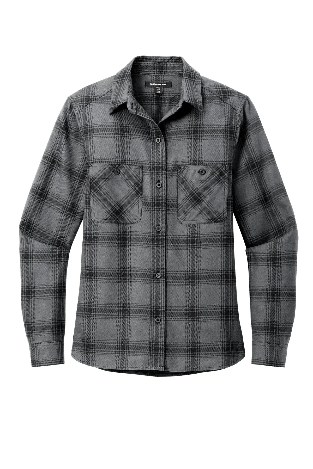 Port Authority Women's Plaid Flannel Shirt LW669 Grey/ Black Open Plaid