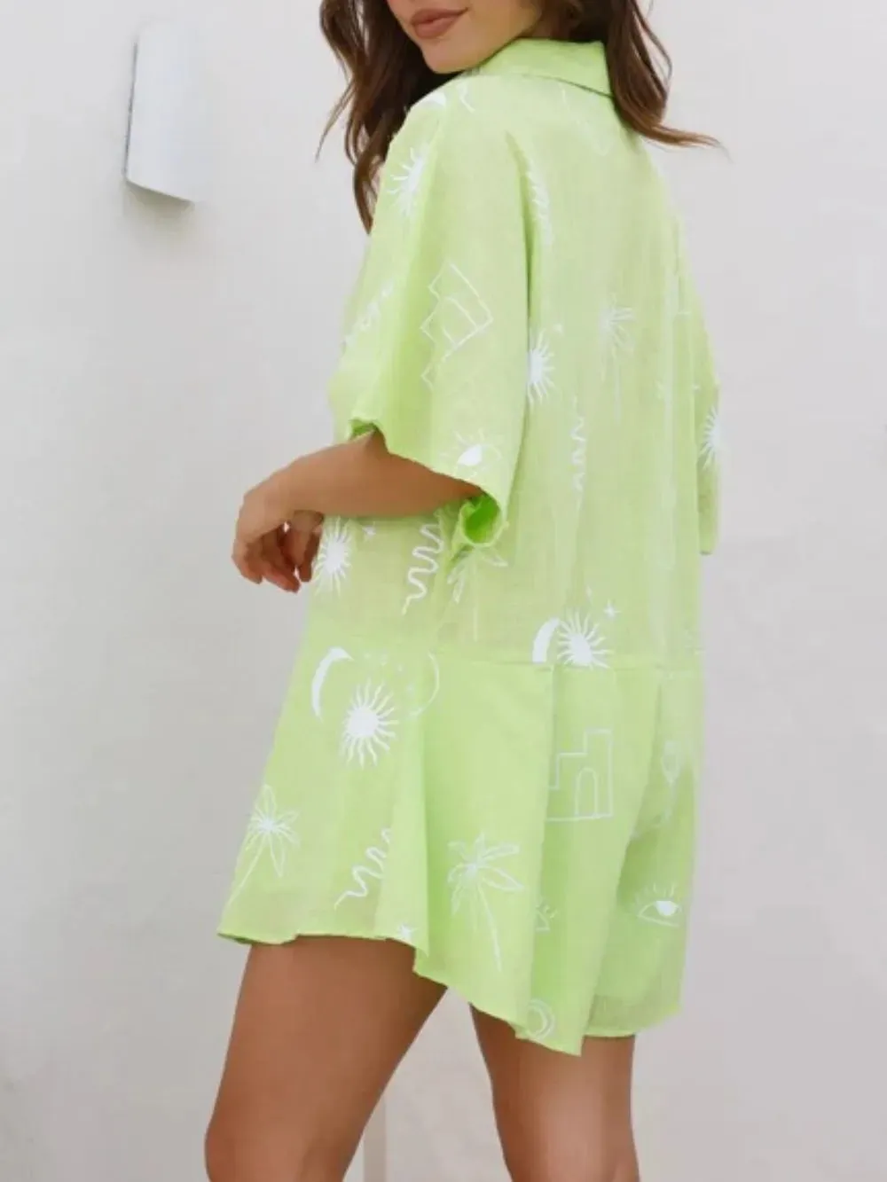 Printed Collared Neck Half Sleeve Romper