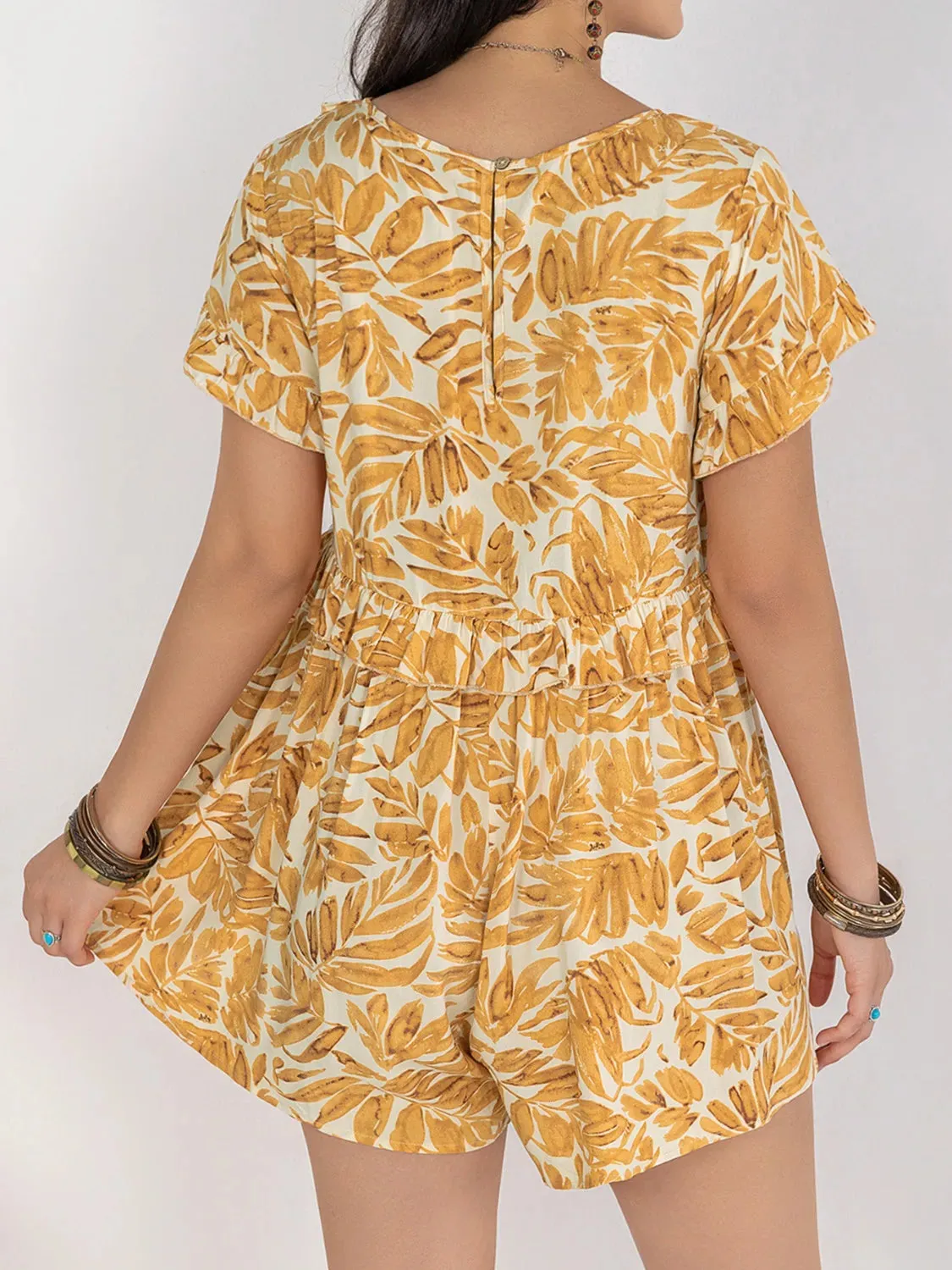 Printed V-Neck Short Sleeve Romper