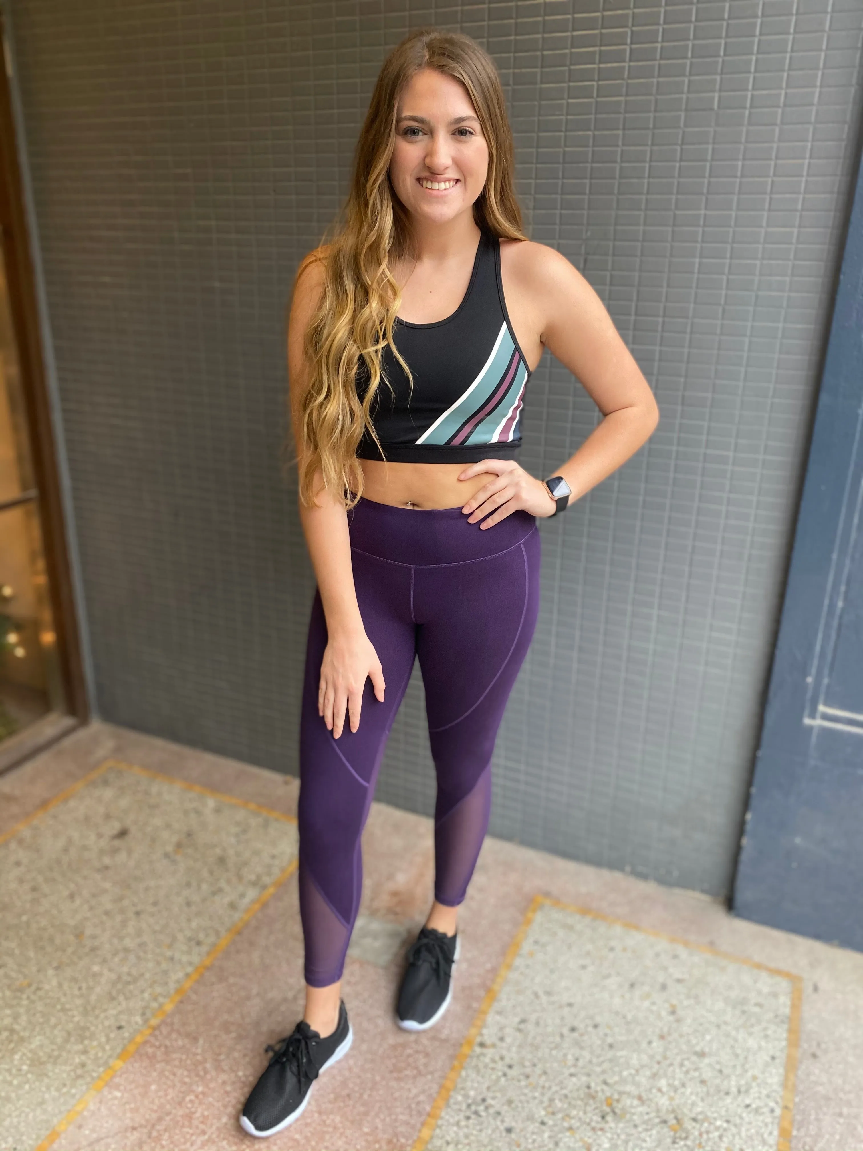 Purple Slanted Mesh Leggings