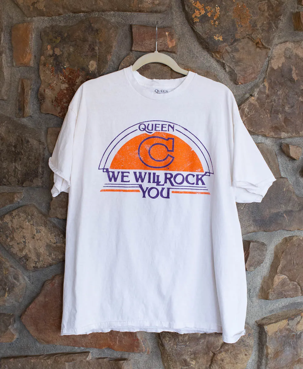 Queen Clemson Tigers Will Rock You White Thrifted Tee
