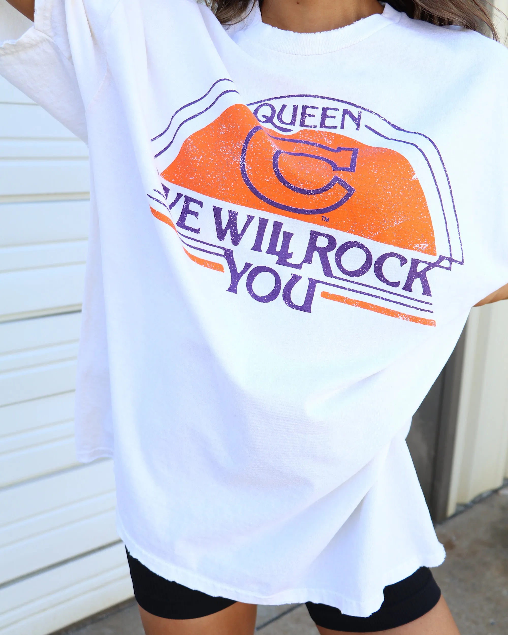 Queen Clemson Tigers Will Rock You White Thrifted Tee