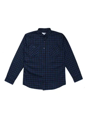 Qutn Button Down Double Pocket LS Blue Black Minicheck Flannel