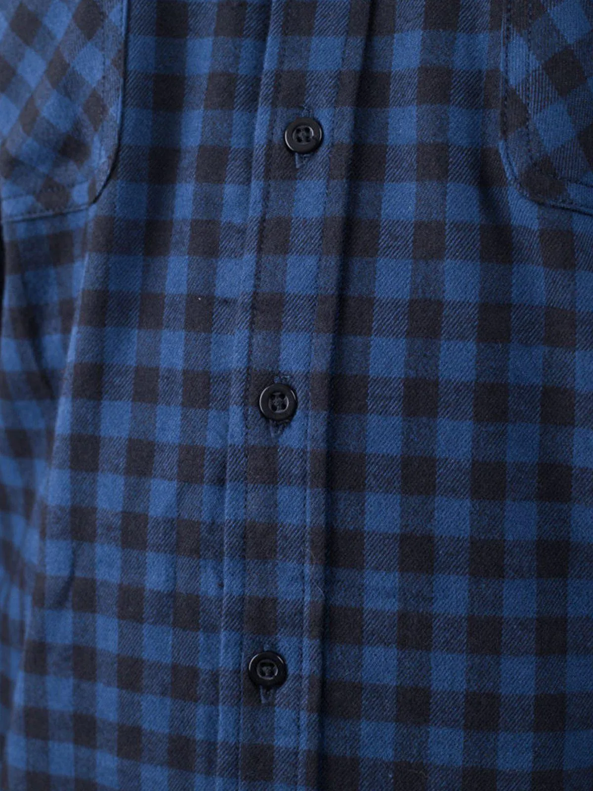 Qutn Button Down Double Pocket LS Blue Black Minicheck Flannel