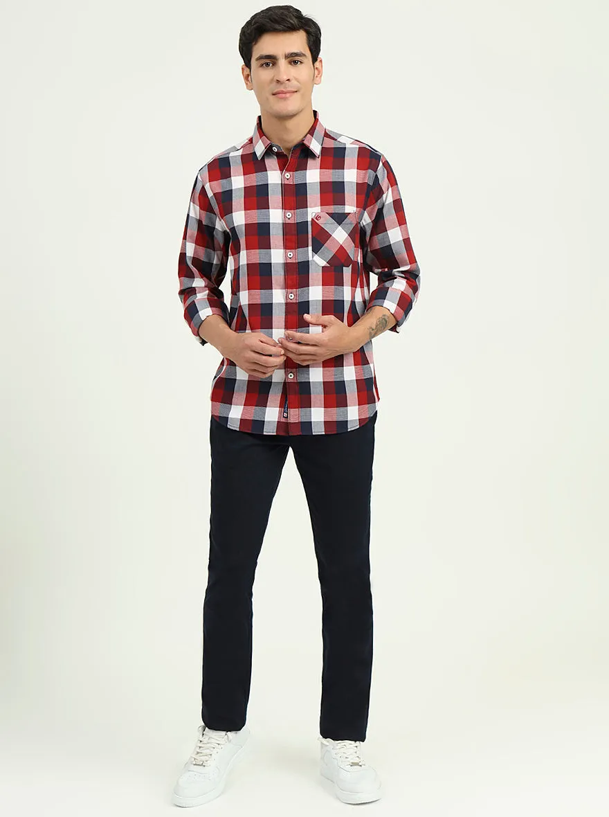Red & White Checked Slim Fit Casual Shirt | Greenfibre