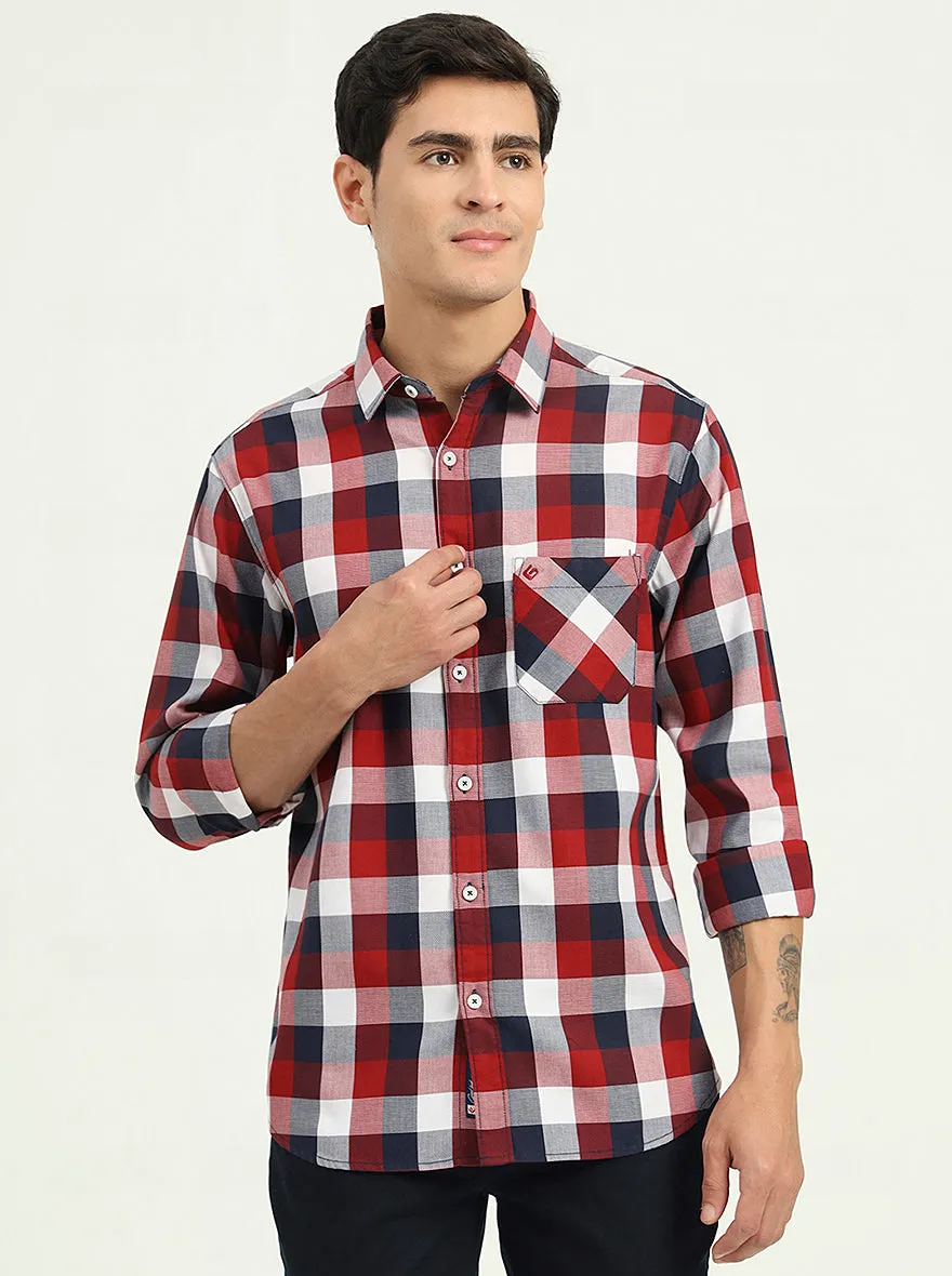 Red & White Checked Slim Fit Casual Shirt | Greenfibre