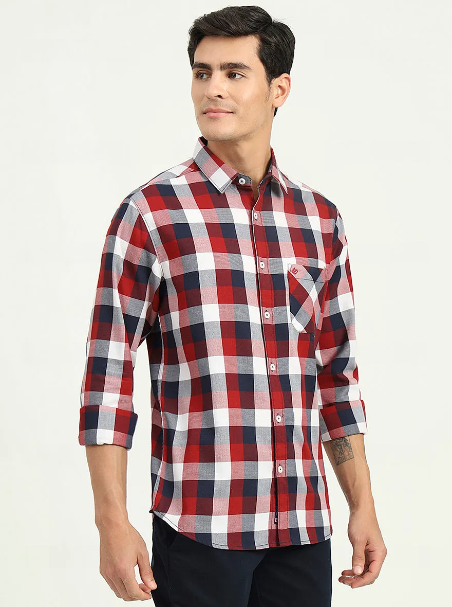 Red & White Checked Slim Fit Casual Shirt | Greenfibre