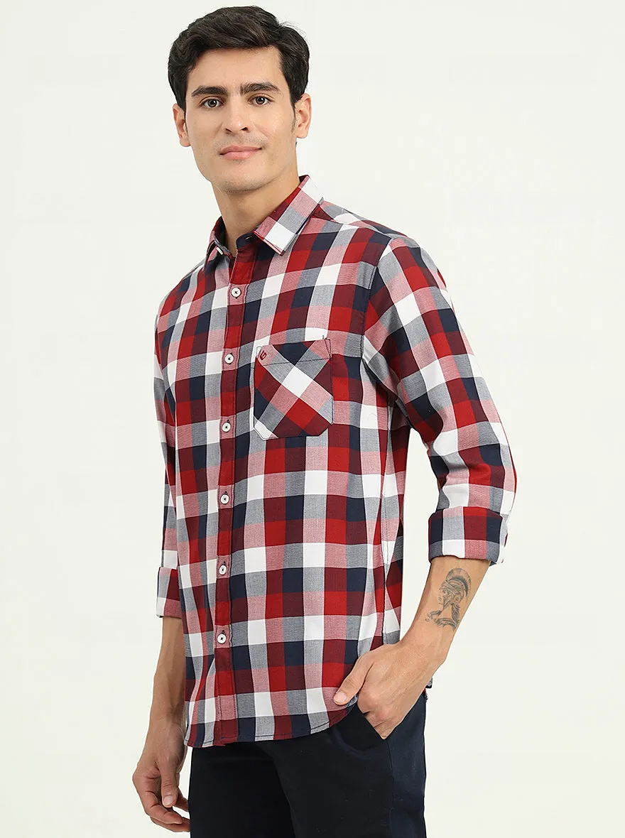 Red & White Checked Slim Fit Casual Shirt | Greenfibre